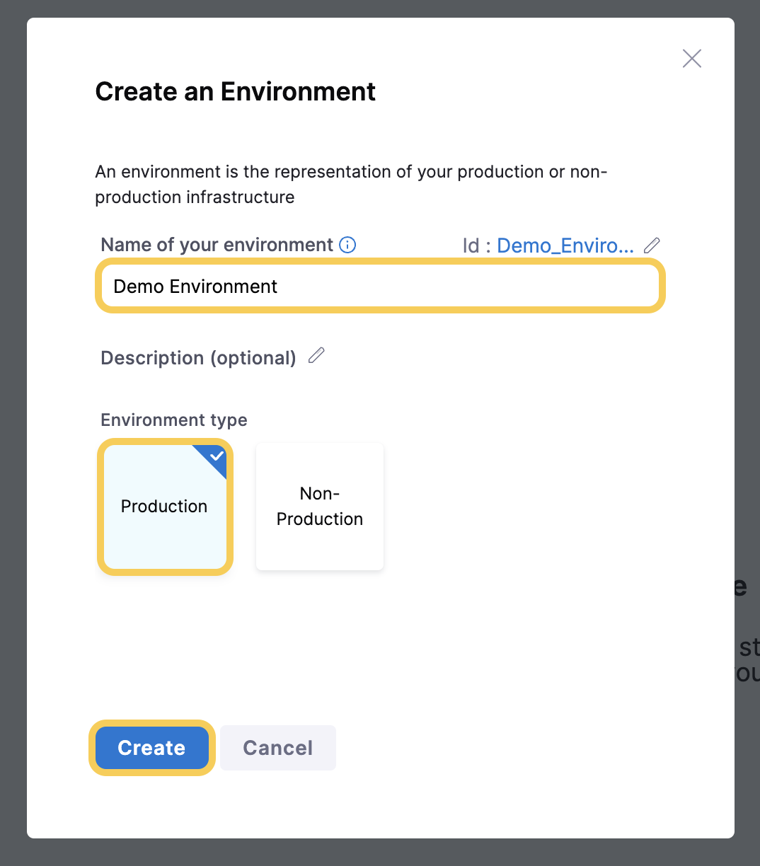 Create an environment form